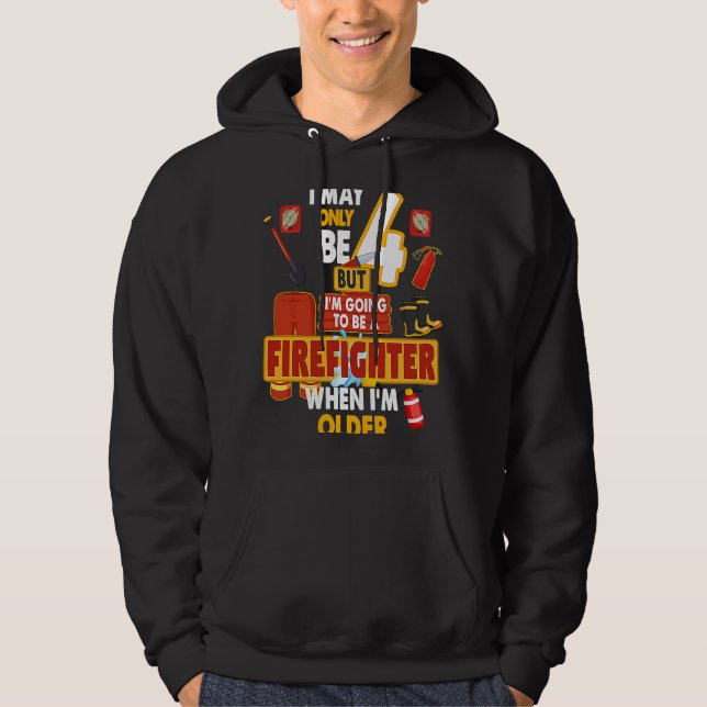 Fireman Outfit Idea For Kids & Boys 4th Birthday F Hoodie (Framsida)