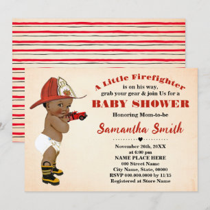 Fireman på hans väg, African American Baby Shower Inbjudningar