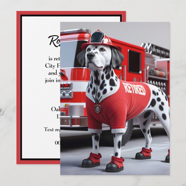 Fireman Pension Party med Dalformation Hund Inbjudningar (Fram/baksida)