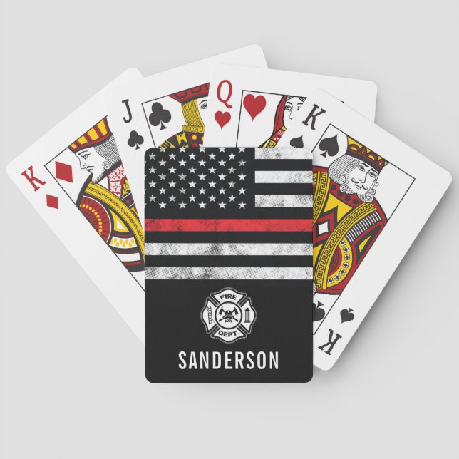 Fireman Pension Red Line Flagga Firefighter Casinokort (Baksidan)