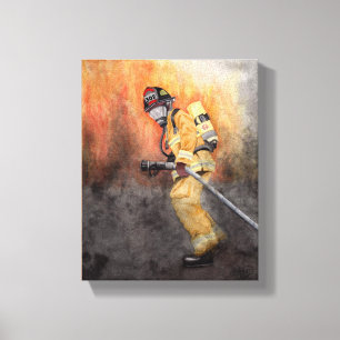 Fireman Personalize Station Number Firefighter Canvastryck