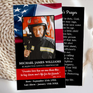 Fireman Prayer Memory Memory Memorial Funeral Card Visitkort