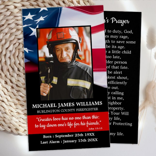 Fireman Prayer Memory Memory Memorial Funeral Card Visitkort (Skapare uppladdad)