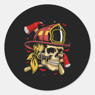 Fireman Skull Firefighter Skeleton Halloween Costu Runt Klistermärke