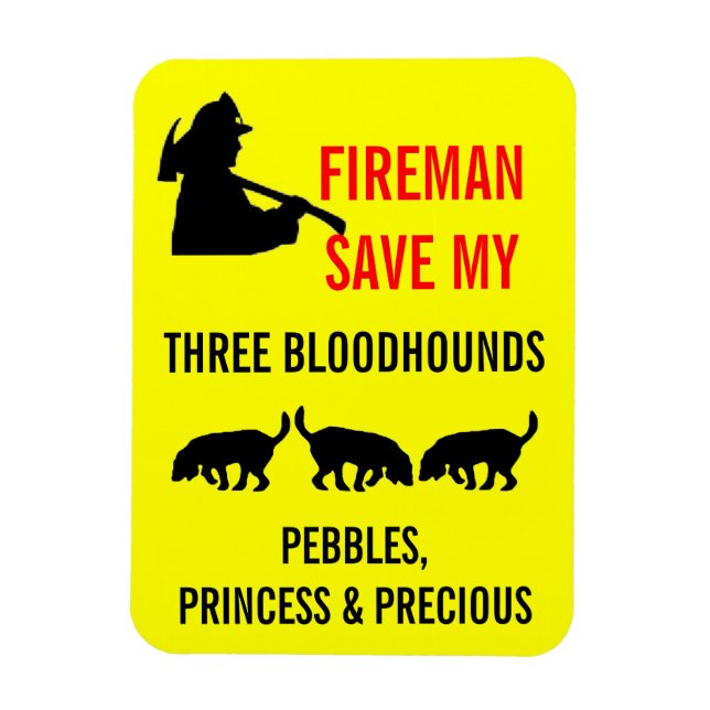 Fireman Spara Mina tre Bloodhound Fire Safety Magnet (Vertikal)