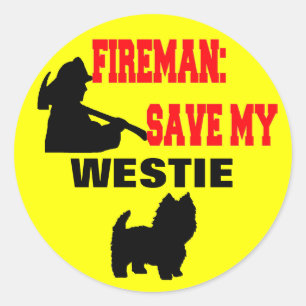 Fireman Spara My Westie Hund Fire Safety Runt Klistermärke
