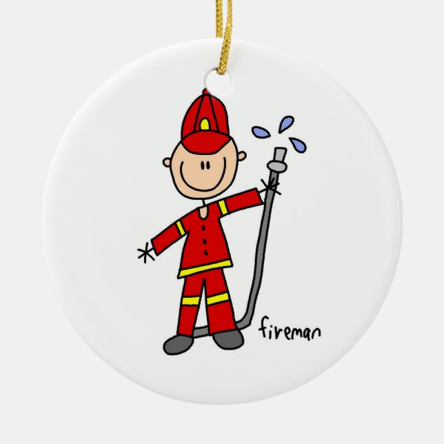 Fireman Stick figur Julgransprydnad Keramik (Framsidan)