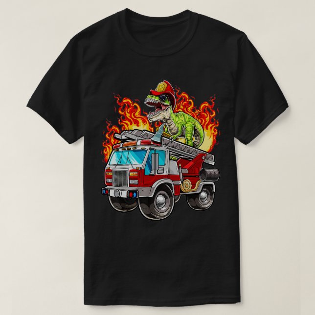 Fireman T Rex Dinosaur Firefighter Hat och Firetru T Shirt (Design framsida)