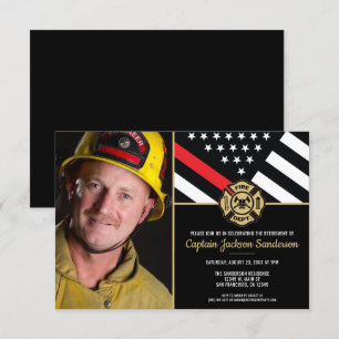 Fireman Thin Red Firefighter Photo Pension Inbjudningar