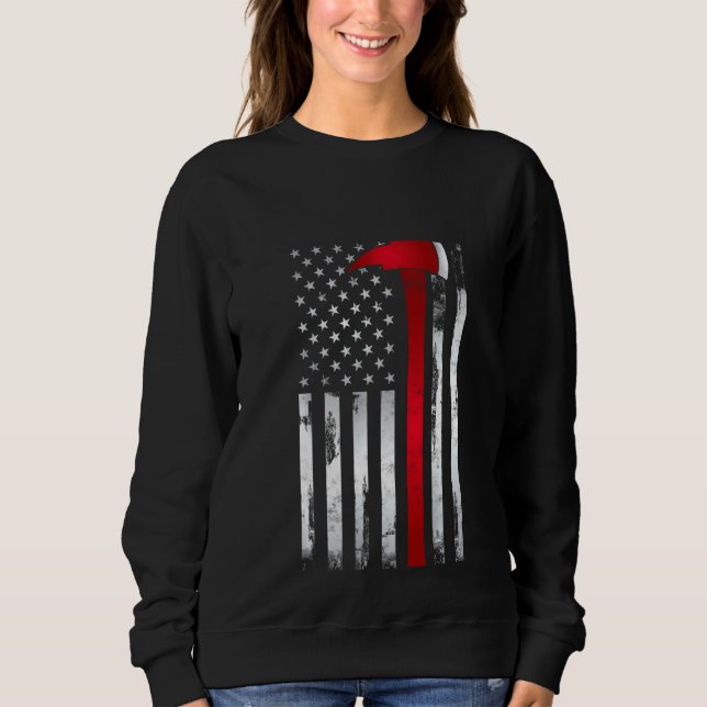Fireman Thin Red Line American Flagga Ax för Firef T Shirt (Framsida)