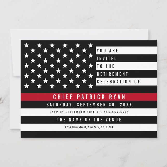 Fireman Thin Red Line American Flagga Pension Inbjudningar (Framsida)