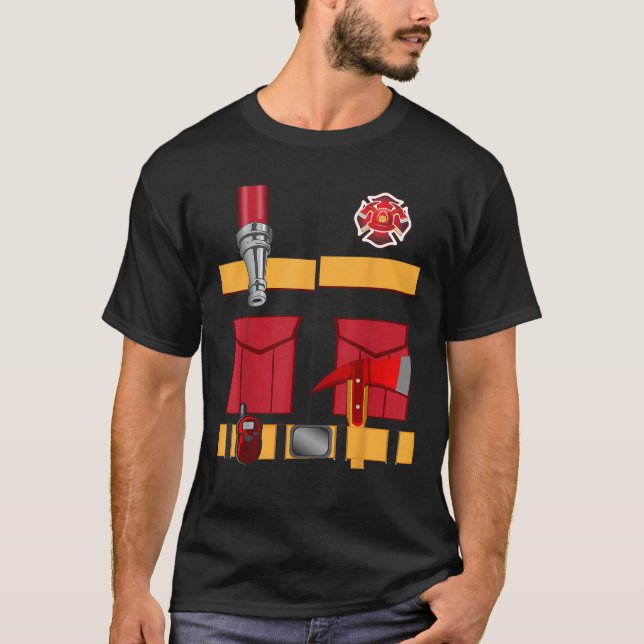 Fireman Uniform Firefighter Costume Halloween DIY T Shirt (Framsida)