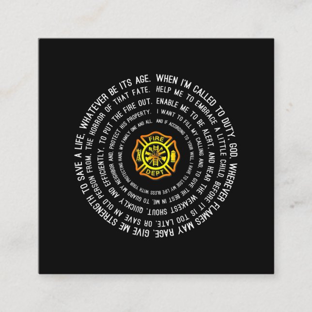 Firemans Prayer, Firefighter Motivational Fyrkantigt Visitkort (Framsida)