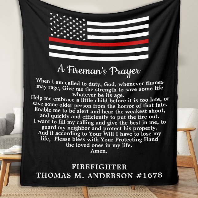 Firemans Prayer Thin Red Line Firefighter Fleecefilt (Skapare uppladdad)