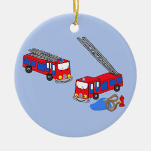 Firemans Red Fire Lastbilar Julgransprydnad Keramik