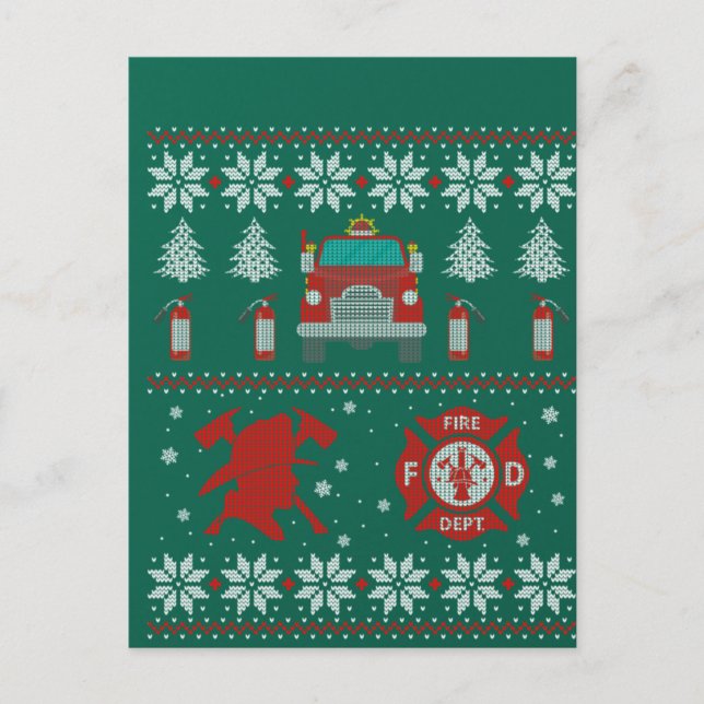 Firemen Firefighter Christmas Ugly Xmas Sweater Vykort (Framsida)