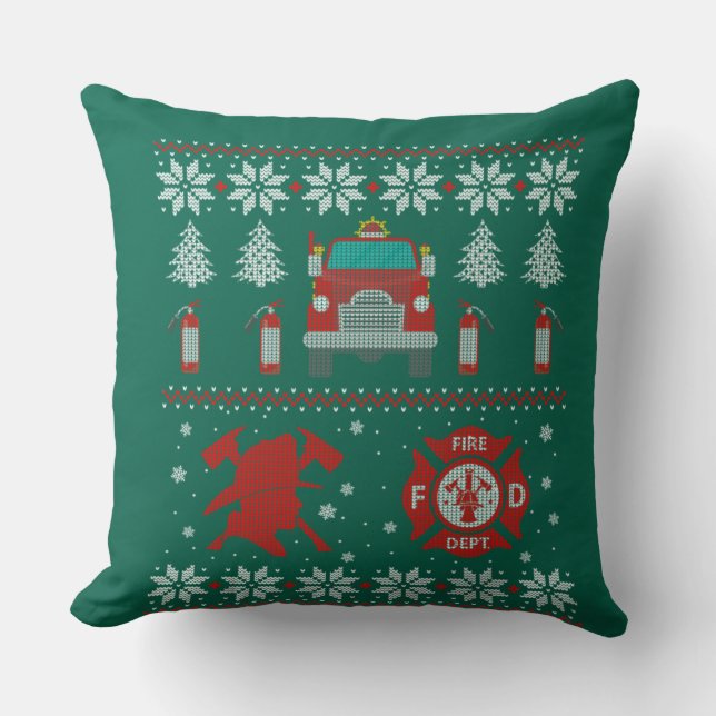 Firemen Firefighter jul Ugly Julafton Sweater Kudde (Framsida)