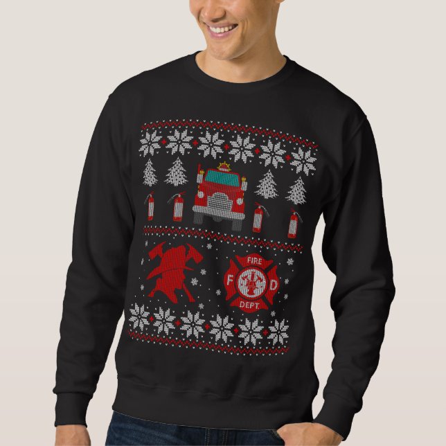 Firemen Firefighter jul Ugly Julafton Sweater Lång Ärmad Tröja (Framsida)
