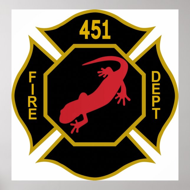 Firemen Logotyp Fahrenheit 451 Black Guld och Red  Poster (Framsidan)