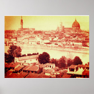 FIRENZE - ANTIK FLORENS PANORAMAVY 1859 POSTER