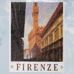 Firenze, Florence, Palazzo Vecchio, Vintage Italie Pussel<br><div class="desc">Vintage illustrerar EU:s reseaffisch från Florence,  Firenze,  Italien med Palazzo Vecchio (stadshuset) ,  ett vackert byggnad med den klassiska italienska romska arkitekturen. Ett imponerande fästingliknande palats som förbiser plaza Piazza della Signoria med statyer.</div>
