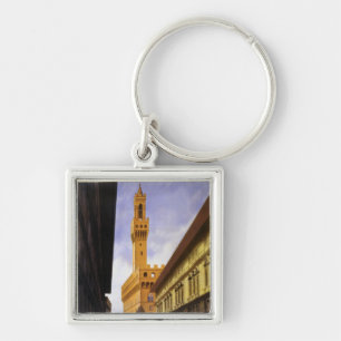 Firenze Fyrkantig Silverfärgad Nyckelring