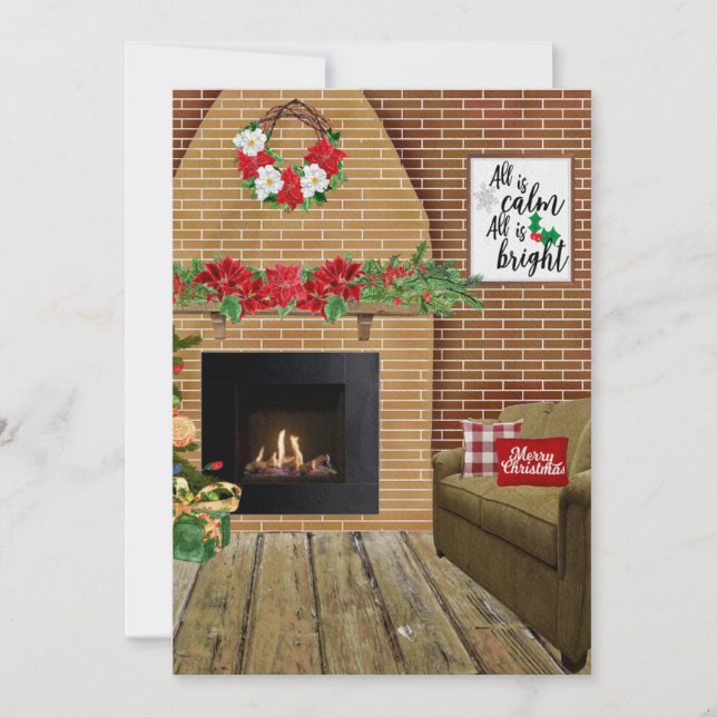 Fireplace all is Lugn all is Bright Jul Card Julkort (Framsida)