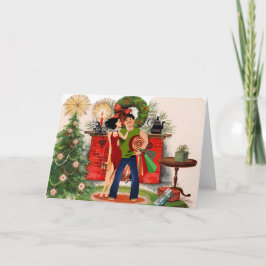 Fireplace and Sexy Woman-julkort Helgkort