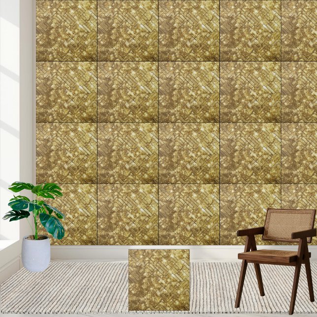 Fireplace chic Guld, mousserande Glitter Wall Golv Kakelplatta (Chic Gold Sparkling Glitter Wall Floor Fireplace Ceramic Tile)