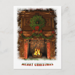Fireplace dekorerad till jul helg vykort