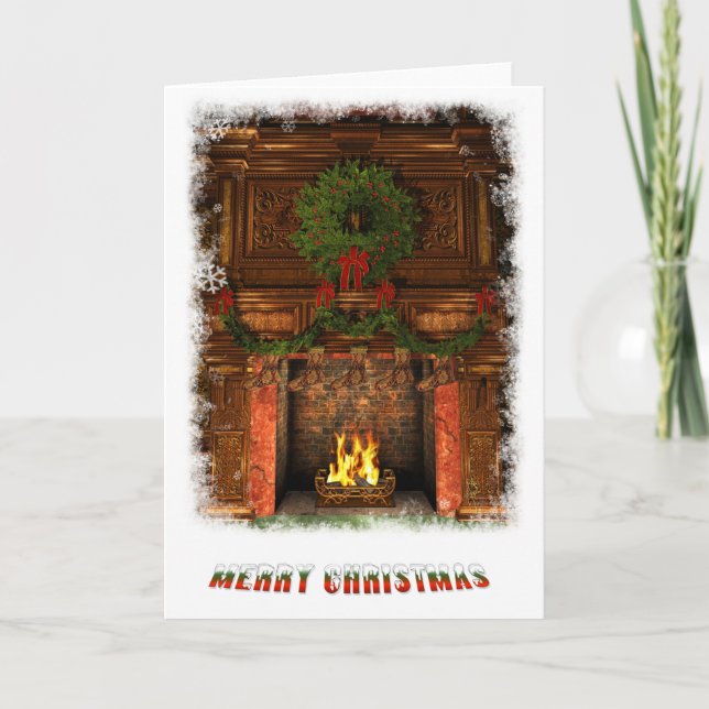 Fireplace dekorerad till jul helgkort (Framsida)