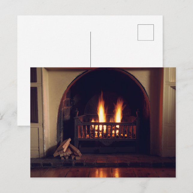 Fireplace hemma vykort (Fram/baksida)
