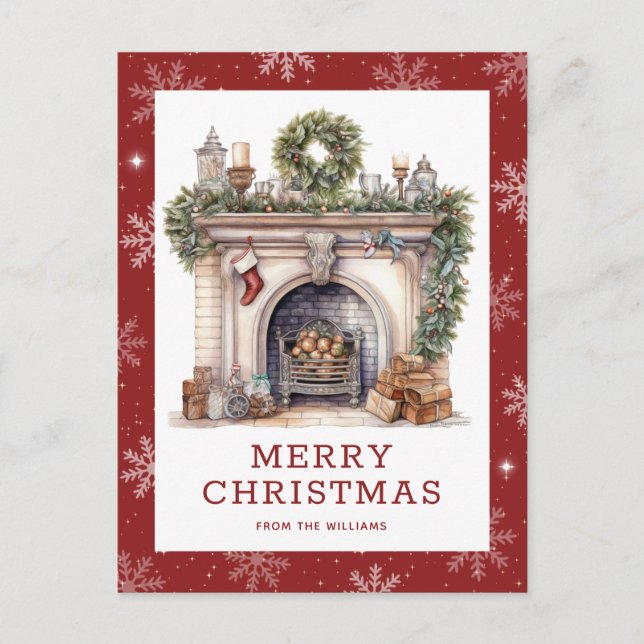 Fireplace jul Wandeand Garland Snowflake Red Helg Vykort (Framsida)