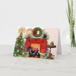 Fireplace och Scottish Terrier-julkort Helgkort