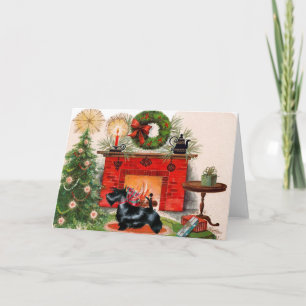 Fireplace och Scottish Terrier-julkort Helgkort