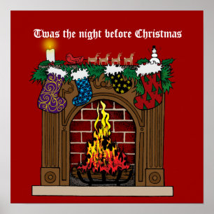 Fireplace på jul Kväll Poster