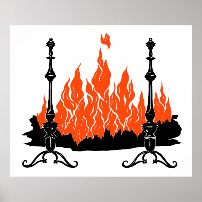Fireplace red flames silhouette art poster (Framsidan)