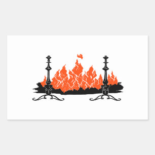 Fireplace red flames silhouette art rektangulärt klistermärke