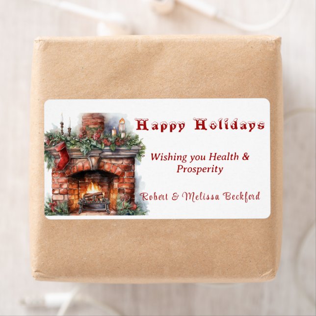 Fireplace Red Stocking Holly Löv Candles Fraktsedel (Insitu)