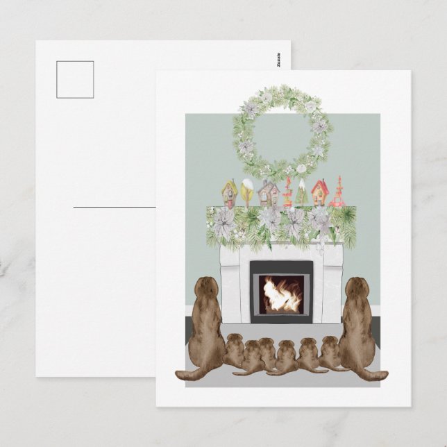 Fireplace Scene för julval i Labrador-familjen Helg Vykort (Fram/baksida)