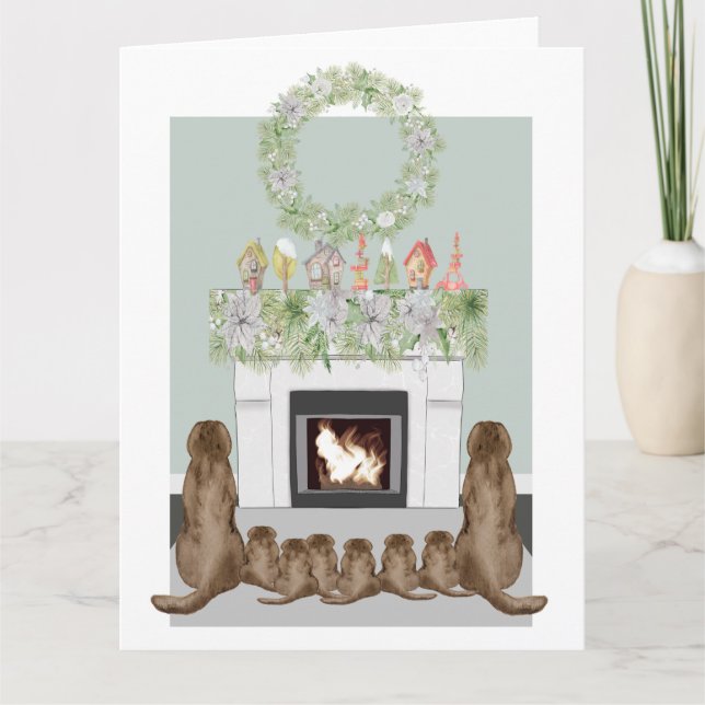 Fireplace Scene för julval i Labrador-familjen Kort (Framsida)