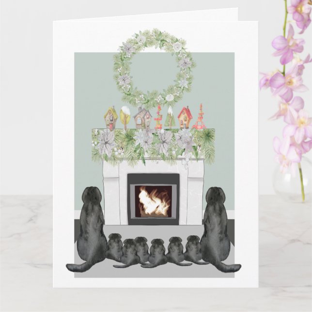 Fireplace Scene i familjen Black Labrador Kort (Orkide)