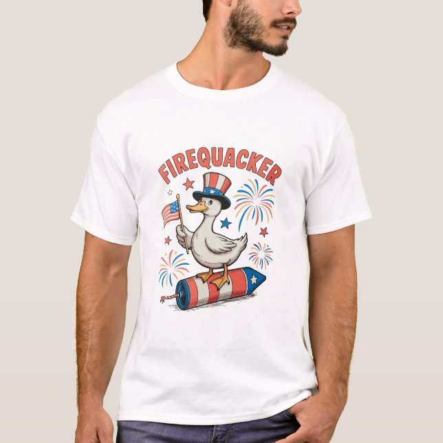 Firequacker Patriotisk Anka 4:e Juli 250:e T Shirt (Framsida)