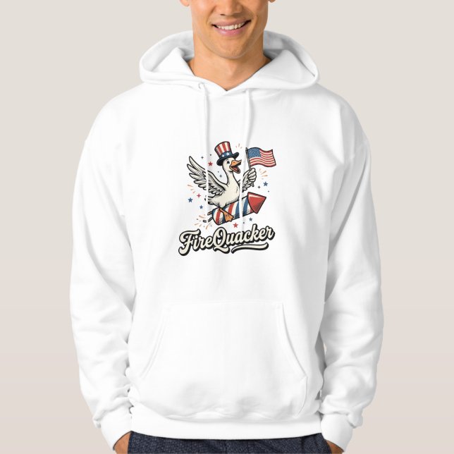 FireQuacker Patriotisk Gås Vintage 4 juli De Hoodie (Framsida)