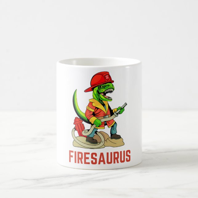 Firesaurus Firefighter Dinosaur Fireman T-Rex Kaffemugg (Center)
