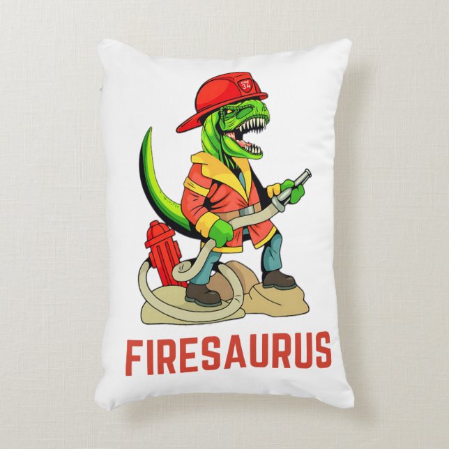 Firesaurus Firefighter Dinosaur Fireman T Rex Prydnadskudde (Framsidan(Vertikal))