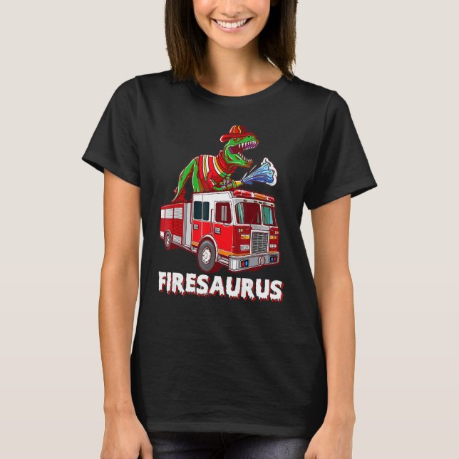 Firesaurus Firefighter Saurus Cute Firetrum Firem T Shirt (Framsida)