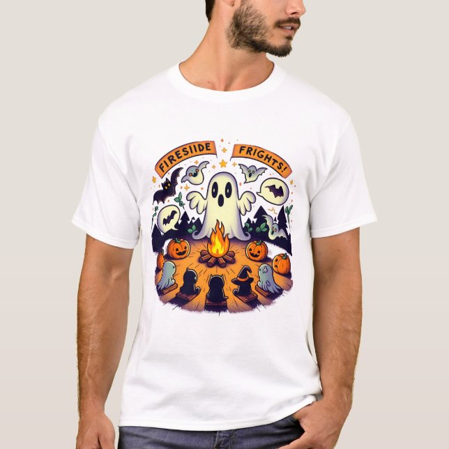 Fireside Frights | Halloween Tales Spooky Vibes T Shirt (Framsida)