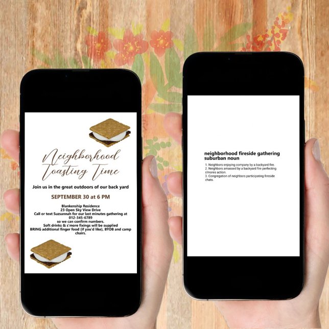 Fireside S'Mores Gathering Digital nedladdning Inbjudningar (Gather the neighbors last minute with a downloadable invitation instead of a plain text message.)