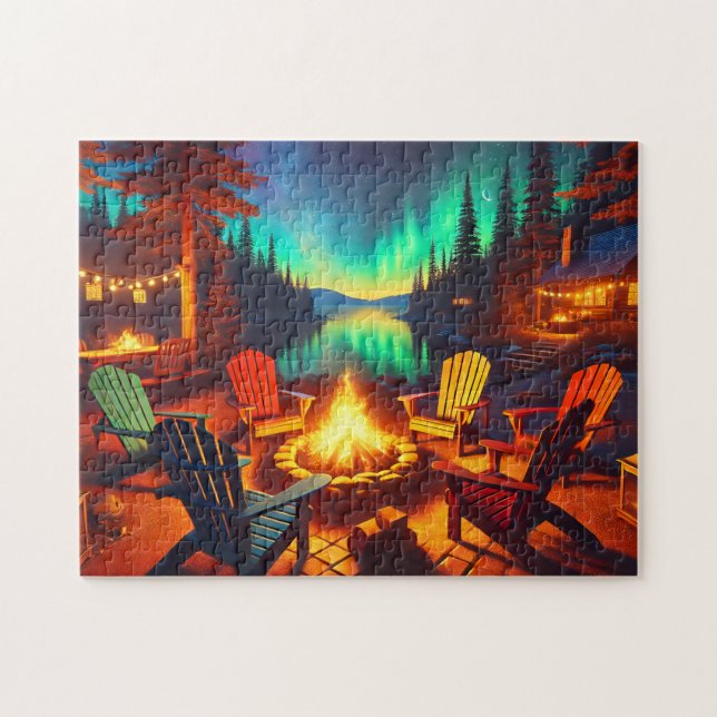 Fireside Tales Adirondack-stolar Bålplats vid sjö Pussel (Horisontell)